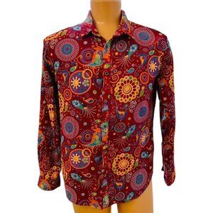 LucMatton LS Western Shirt Sz XL Paisley Geometric Coastal Cowboy Cotton Linen